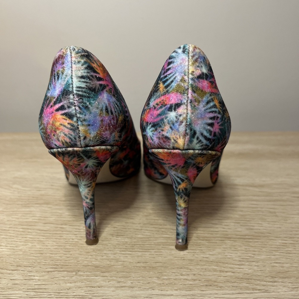 J Crew Elsie Pumps Heels In Glitter Palm‎ Colorful Statement Size 7.5 - Picture 4 of 9